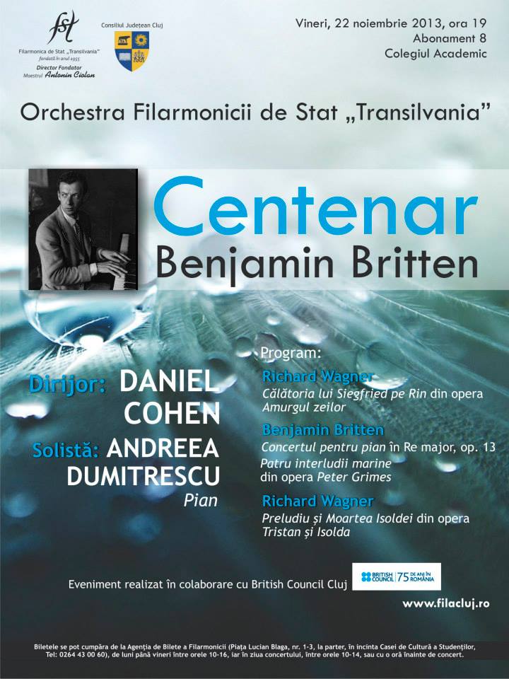 Centenar Benjamin Britten, pe scena Filarmonicii “Transilvania”
