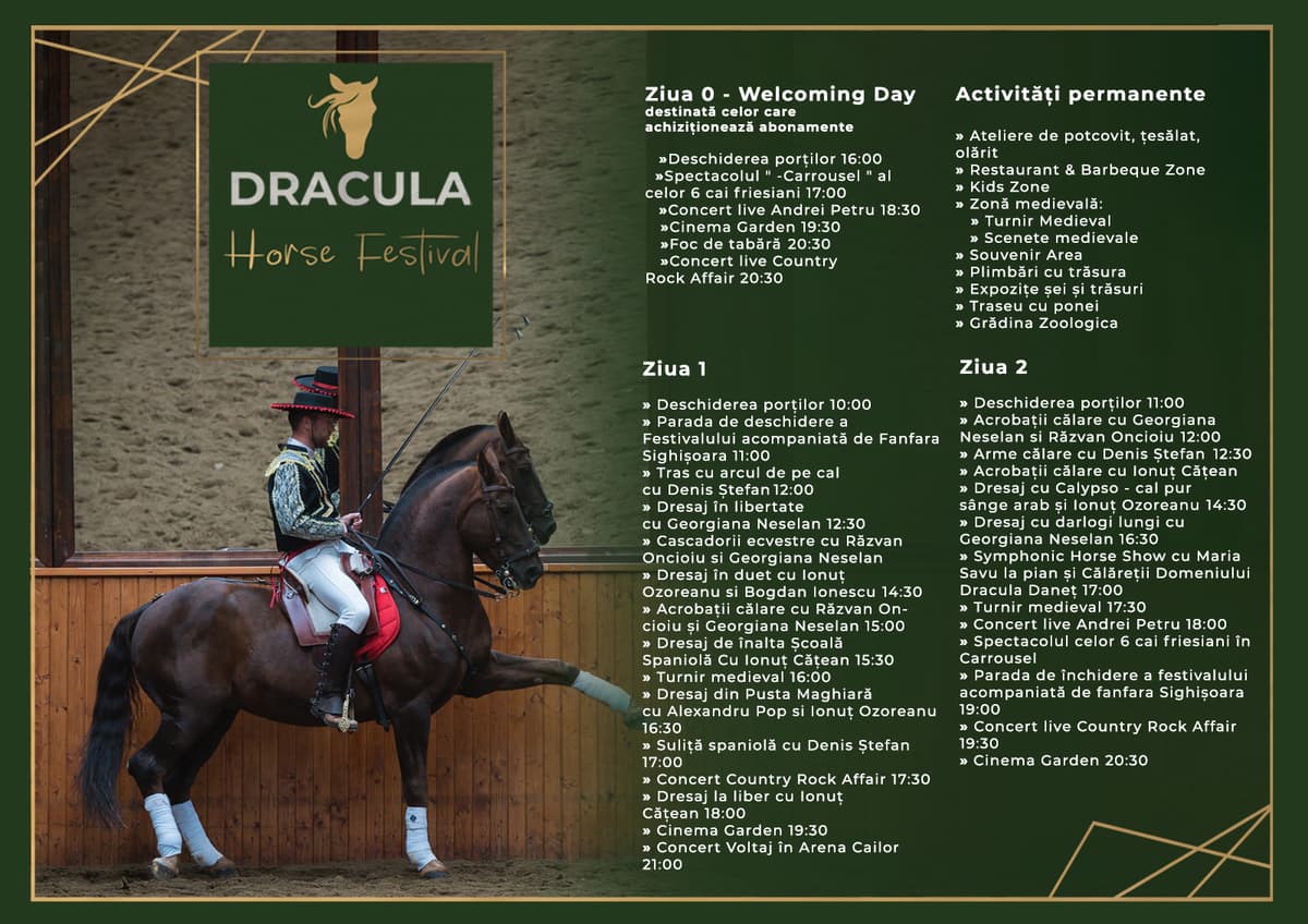 Turnir medieval, spectacole ecvestre deosebite, concerte în locații inedite și activități în natură: o parte din activitățile interesante de la Dracula Horse Festival